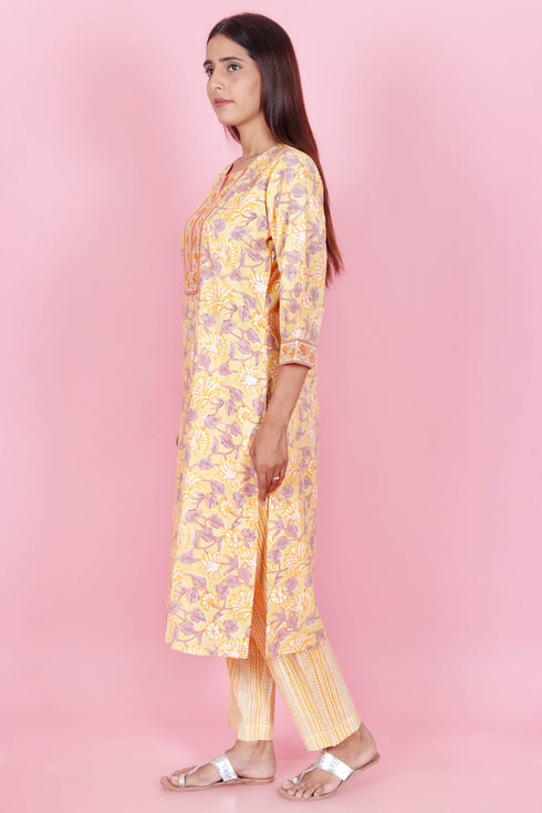 Bizzy Lizzy Kurta Pant Set With Kota Dupatta In Block Print